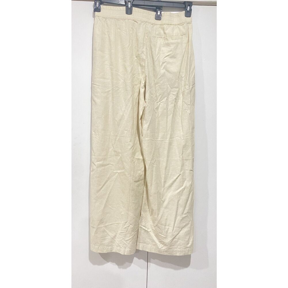MARINE LAYER Allison Hemp Blend Pants Women Large Beige Wide Legs Elastic Waist - Picture 6 of 8